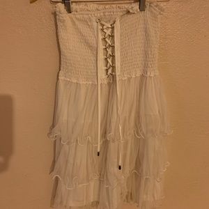 White Strapless Lace-Up Dress
